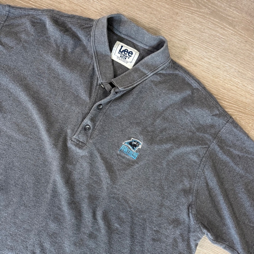 Lee Sport Polo Shirt Mens 2XL Gray Carolina Panthers NFL Football Vintage 2000s